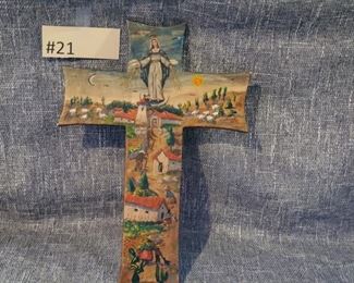 #21 Hand painted wooden cross 13.5x9.5 $12 Tas-Estate-Sales.com to purchase.