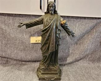 #25 Jesus made of metal/cast does have arm that is need of repair, $45 go to Tas-Estate-Sales.com  to purchase