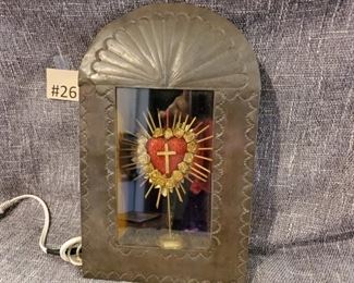 #26 Tin Type Lamp with Hear Cross.  $25 go to Tas-Estate-Sales to purchase.