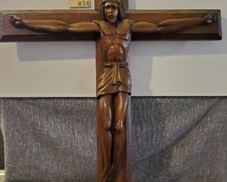 #34 Jesus on the Cross hand carved out of mahogany wood Absolutely Gorgeous piece! 28x31 $200 go to Tas-Estate-Sales.com to purchase