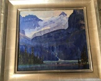 #27 $75  Duncan Darroch (1888-1967) 'Lake Jasper' 1943 oil on canvas affixed to board and cut along upper edge