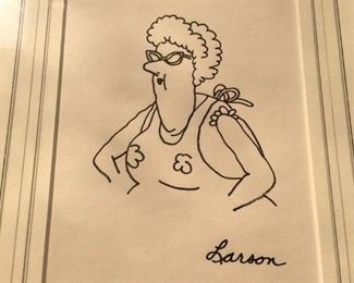 #89 $100 One of 2 similar Gary Larson signed sketches with COA (lot includes both sketches)