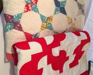 #92 A (top) $45; B $45 (has black mark, may launder out) vintage quilts