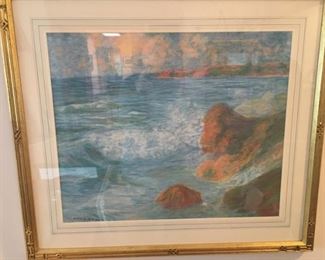 #74 $495 Ernest Bruce Nelson (1888-1971) untitled pastel seascape, 19" x 23"