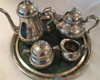 #115 $35 Towle pewter tea and coffee set with tray