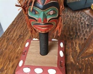 #64 $30 'Two Faced Human' rattle on stand by David Knox, 1998, 8"