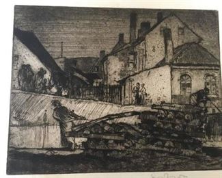 #2  $40  Sir Frank  Brangwyn (1864-1956) etching 'Canal, Dixmuden', 1908, 6 3/4" x 8 3/4" impression 