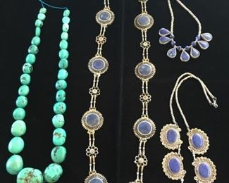 #46 Chinese turquoise beads and sodalite items: SOLD beads; $20 belt; $20 5 stone necklace; $25 7 stone necklace