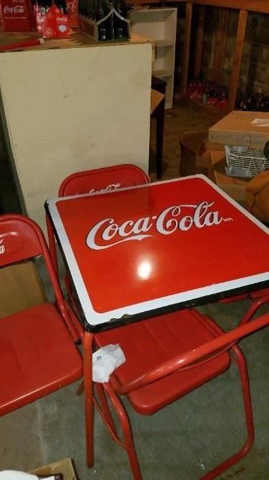 Coca Cola Top card table and 4 chairs 