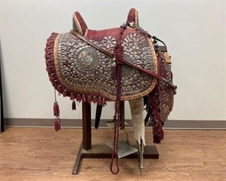 German Silver Parade Horse Saddle with Metal & Wood Stand