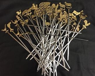 Vintage Brass & Stainless Steel Skewers with animal designs