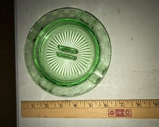 Green depression glass ashtray $6
