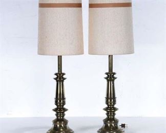 Pair Vintage Brass Column Table Lamps