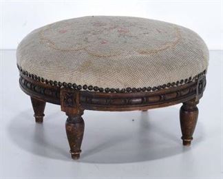 Antique Carved Needlepoint French Provincial Footstool 