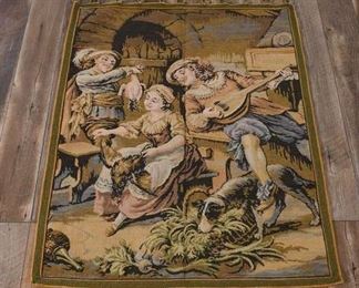 Vintage Provincial Tavern Scene Tapestry Wall Hanging 