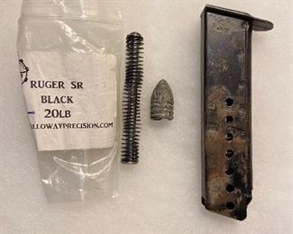 Ruger gun spring $8, civil war bullet 3 ring $12, gun magazine clip for 38 $15.