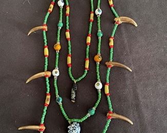 Trade bead necklace with claws - $125