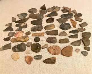 Indian Artifacts - Large lot of broken points, scrapers, axe, tools & bases. $75