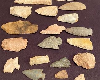 Indian Artifacts - Arrowheads, broken points, scraper, spear. $35