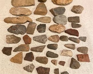 Indian Artifacts - Scrapers, broken points, bases, tools, arrowheads. $50