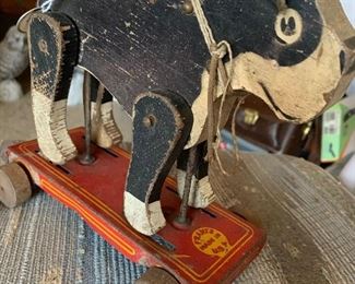 Antique wooden dog pull-toy- Adorable!!!