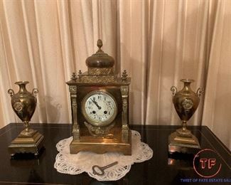 Antique French Clock Garniture Set by AD MOUGIN
