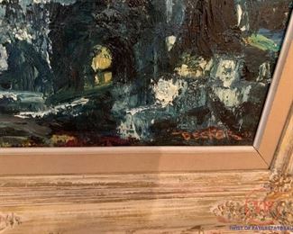 Large Impressionist Landscape Painting on Canvas In Ornate Giltwood Frame by EDWIN W. BECKER