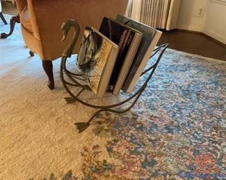 Vintage Hollywood Regency Brass Swan Magazine / Newspaper Rack