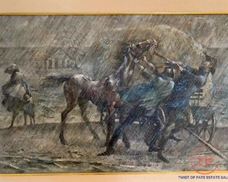 Original Painting on Canvas Untitled Farm Storm Scene by RAYMOND HOWELL