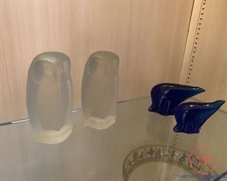 HEIN M LAUPMAN for LEERDAM HOLLAND Pair of Art Glass Owl Sculptures