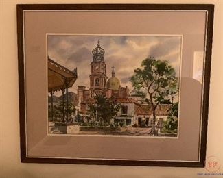 Original Watercolor "Cathedral de Peurto Vallarta" by W. DONALD BOE