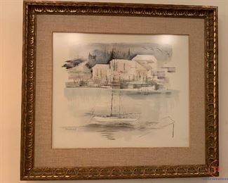 Original Watercolor Painting Bermuda Harbor Scene by ALFRED BIRDSEY
