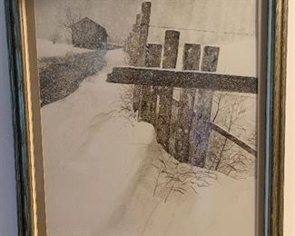 Original Painting Untitled Winter Farm Scene by MS LARSON
