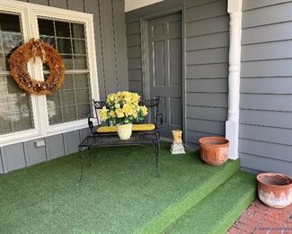 Outdoor Wrought Iron Bench and Table Set