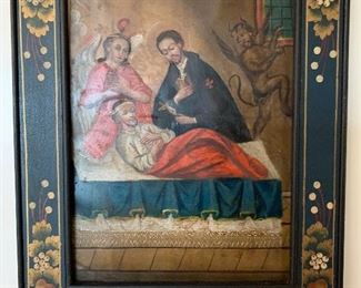Antique Mexican Retablo / Painting on Tin of San Camilo de Lelis