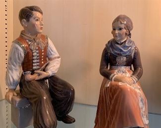 Dahl Jansen Danish Porcelain Figurines Amager Boy #1300 and Amager Girl #1110
