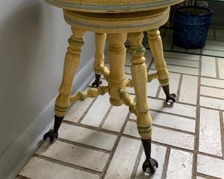 Antique Piano Stool with Glass Ball and Metal Claw Feet