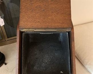 Antique Oak and Brass Coal Hod With Shovel