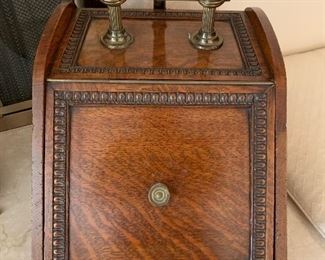 Antique Oak and Brass Coal Hod With Shovel
