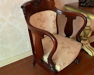 Antique Hand Carved Mahogany Sitting Chair with Claw Feet