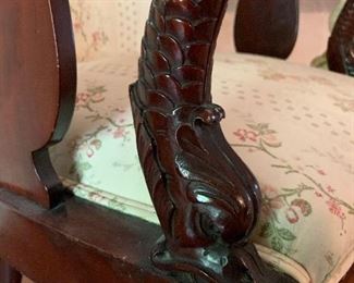 Antique Hand Carved Mahogany Sitting Chair with Claw Feet