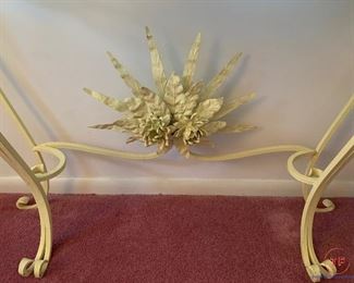 Vintage Wrought Iron Glass Topped Wall / Entryway Table