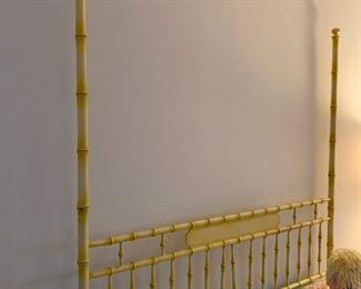 Hollywood Regency Style Painted Faux Bamboo Headboard - Queen Size Bed