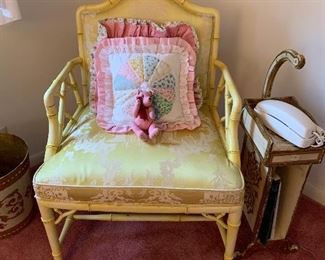 Hollywood Regency Style Painted Faux Bamboo Chair