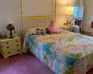 Hollywood Regency Style Painted Faux Bamboo Headboard - Queen Size Bed