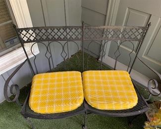 Outdoor Wrought Iron Bench and Table Set