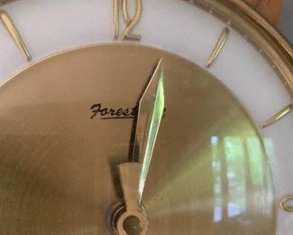 MCM Forestville Walnut Sunburst Starburst Wall Clock w/Key