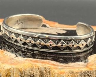4. $110 - Native American Sterling Silver Cuff Bracelet Diamonds & Dots Design