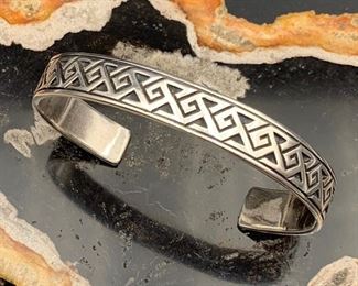 5. SOLD - Native American Sterling Silver Cuff Bracelet Tribal Greek Key Design