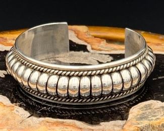 7. SOLD - Priscilla Apache Native American Navajo Sterling Silver Coil Cuff Bracelet